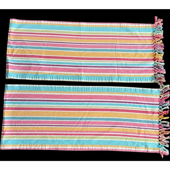 Pier 1 Table Runner Lot 2 Multicolored Striped Tassels Fringed 72" Bright Pink - Picture 1 of 14